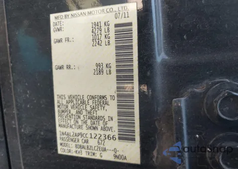 2012 Nissan Altima S z USA, uszkodzony, nr VIN 1N4AL2AP9CC122366